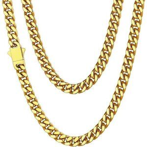 Men' 5mm Width Steel Gold 18K Gold Plated Cuban Durable Hip Hop Chain Jewelry